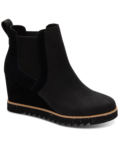 Shop Toms Women's Maddie Water-resistant Wedge Lug Sole Booties Women's Shoes In Water Resistant Black Leather/suede
