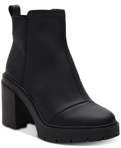 Shop Toms Women's Rya Lug Sole Block-heel Platform Booties Women's Shoes In Black/black Leather