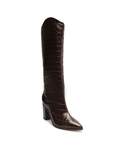 Schutz Maryana Block Pointed Toe Knee High Boot In Brown - Leather