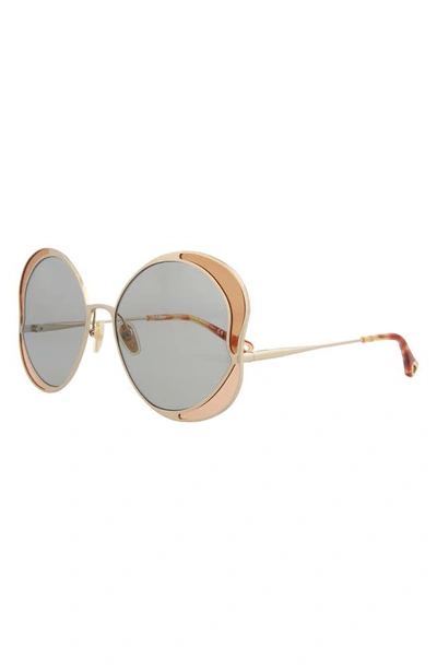 Chloé 60mm Oversize Round Sunglasses In Gold Grey