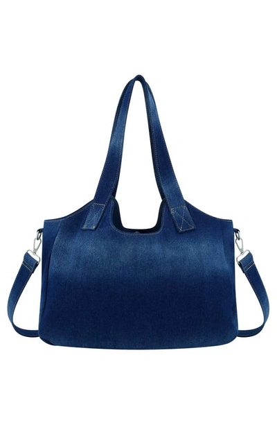 True Religion Brand Jeans Horseshoe Stitched Denim Shoulder Bag In Dark Denim