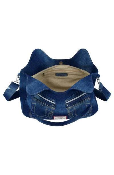 True Religion Brand Jeans Horseshoe Stitched Denim Shoulder Bag In Dark Denim
