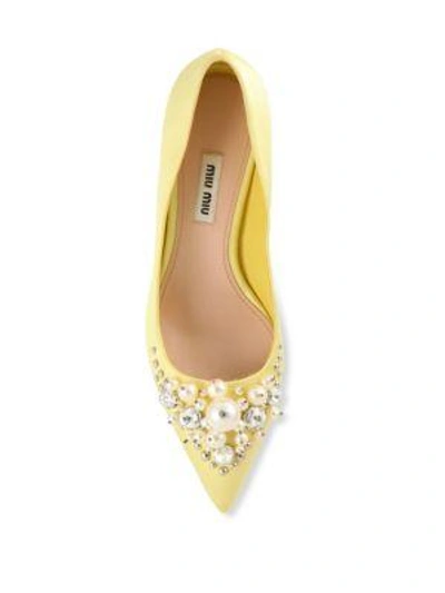 Shop Miu Miu Embellished Satin Point-toe Pumps In Nero