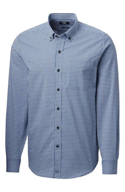 Shop Cutter & Buck Anchor Gingham Tailored Fit Long Sleeve Shirt In Indigo
