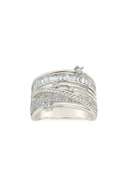 Sterling Forever Rhodium Plated Cz Raven Half-eternity Ring In Silver