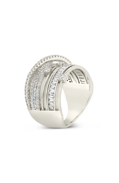 Sterling Forever Rhodium Plated Cz Raven Half-eternity Ring In Silver