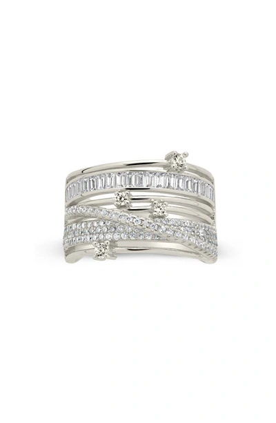 Sterling Forever Rhodium Plated Cz Raven Half-eternity Ring In Silver
