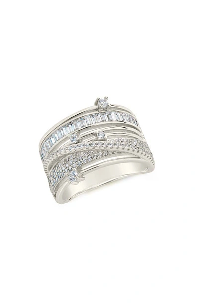 Sterling Forever Rhodium Plated Cz Raven Half-eternity Ring In Silver