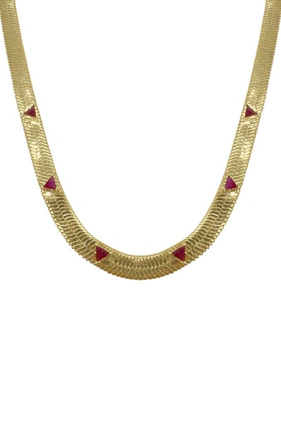 Shop Adornia Fine Ruby Trillion Herringbone Chain Necklace In Yellow Gold