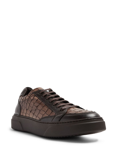 Barrett Crocodile-effect Leather Sneakers In Brown