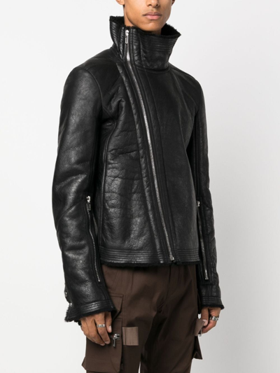 Shop Rick Owens Faux-fur Lining Leather Jacket In Black