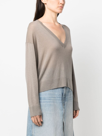 Iro Fine-knit V-neck Jumper In Grey