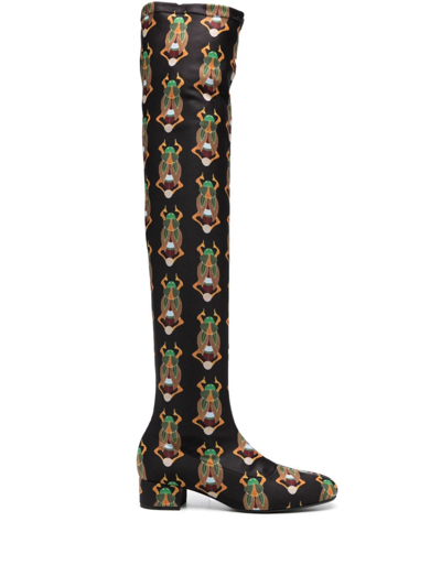 La Doublej Edie 40mm Scarab-jacquard Boots In Black