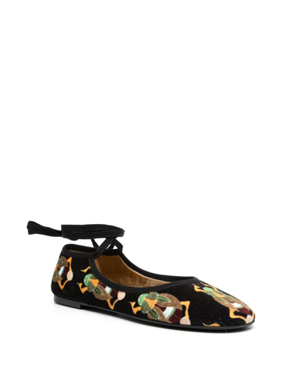 Shop La Doublej Winter Velvet Ballerina Shoes In Black