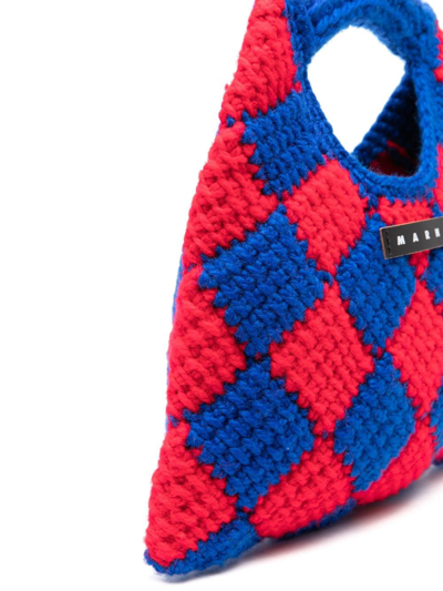 Shop Marni Logo-patch Crochet Bag In Blue