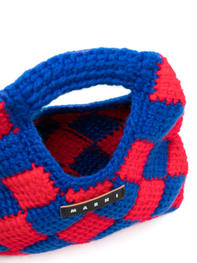 Shop Marni Logo-patch Crochet Bag In Blue