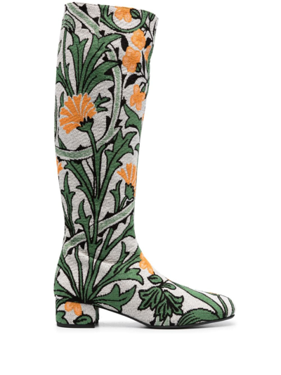 Shop La Doublej Edie 40mm Floral-jacquard Boots In Neutrals