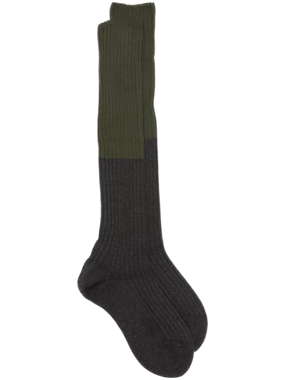 Shop Sofie D'hoore Two-tone Ribbed Socks In Grey