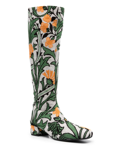 Shop La Doublej Edie 40mm Floral-jacquard Boots In Neutrals