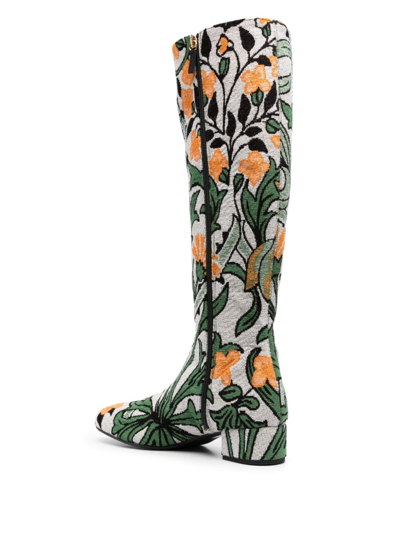 Shop La Doublej Edie 40mm Floral-jacquard Boots In Neutrals