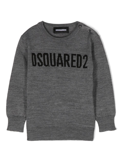 Shop Dsquared2 Mélange-effect Intarsia-logo Jumper In Grey
