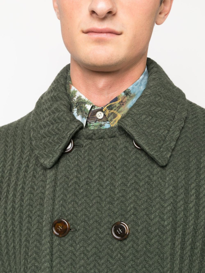 Shop Etro Double-breasted Herringbone-pattern Jacket In Grün