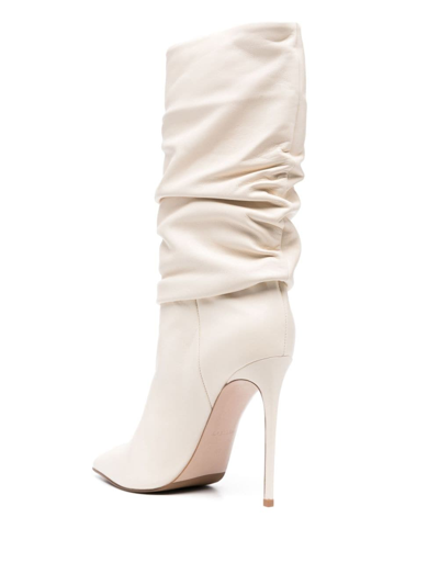 Shop Le Silla 120mm Ruched Leather Boots In Weiss