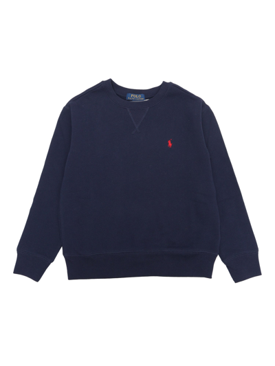 Polo Ralph Lauren Blue Cable Knit Crewneck Sweater With Pony Embroidery On The Front In Wool And Cashmere Man