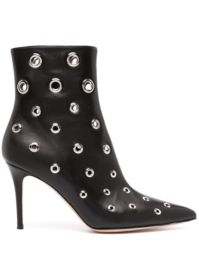 Gianvito Rossi Black Gianvito 85 Eyelet Leather Ankle Boots In Black