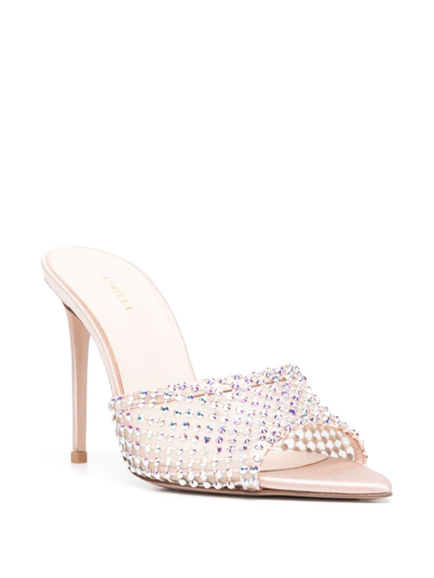 Shop Le Silla Gilda 100mm Crystal-embellished Mules In Neutrals