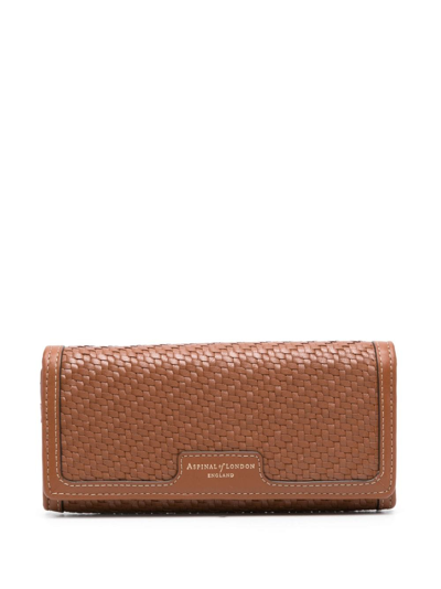 Shop Aspinal Of London London Purse Interwoven-leather Wallet In Brown