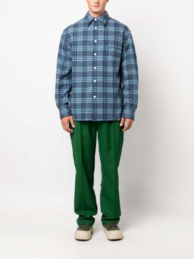 Marni Check-pattern Felted-finish Shirt In Blue