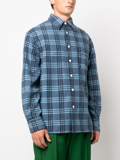 Marni Check-pattern Felted-finish Shirt In Blue