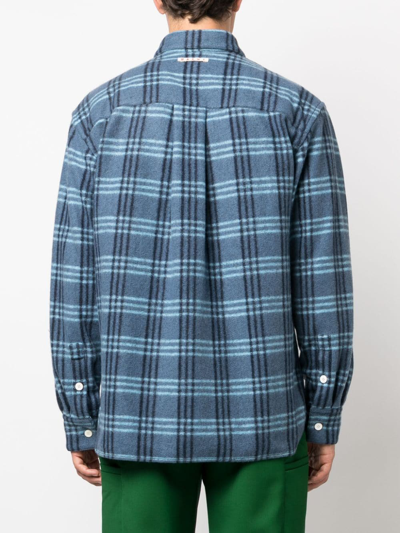 Marni Check-pattern Felted-finish Shirt In Blue