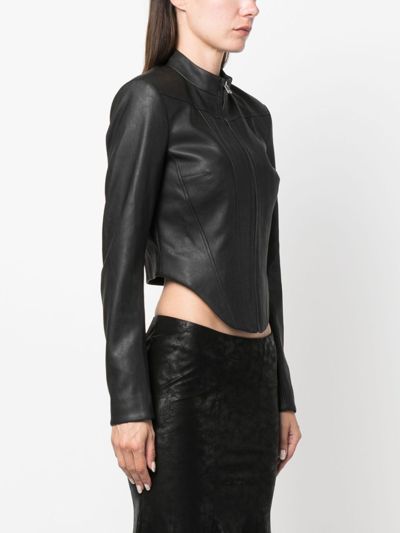 Shop Misbhv Corset Faux-leather Biker Jacket In Black