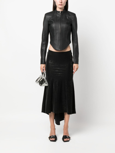 Shop Misbhv Asymmetric Pleated Faux-leather Skirt In Black