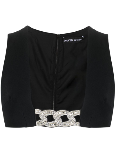 Shop David Koma Crystal-embellished Sleeveless Crop Top In Black