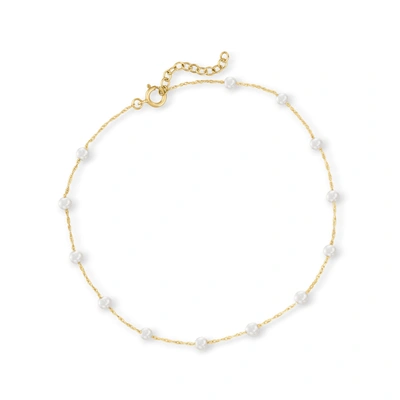 Shop Canaria Fine Jewelry Canaria 3-3.5mm Cultured Pearl Station Anklet In 10kt Yellow Gold In Silver