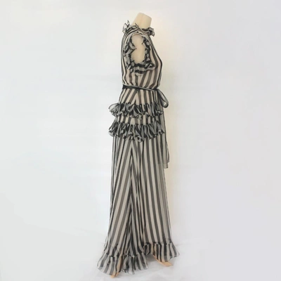 Pre-owned Valentino Ruffled Striped Silk-georgette Maxi Dress