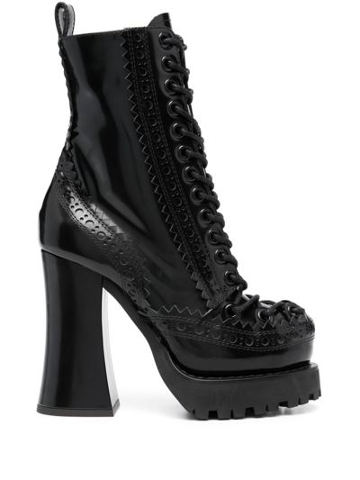 Shop Moschino 120mm Lace-up Leather Boots In Schwarz