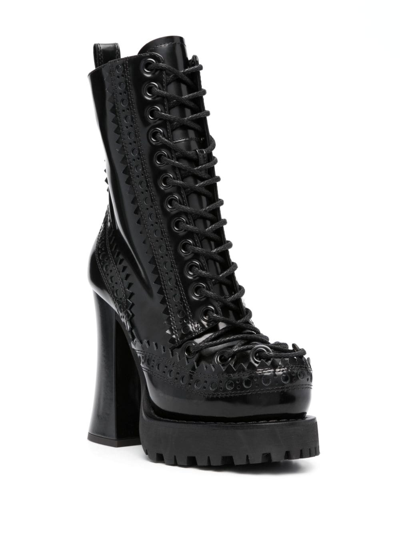 Shop Moschino 120mm Lace-up Leather Boots In Schwarz