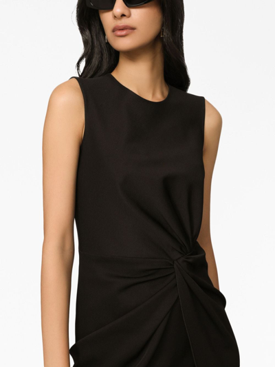 Shop Dolce & Gabbana Draped Sleeveless Midi Dress In Schwarz