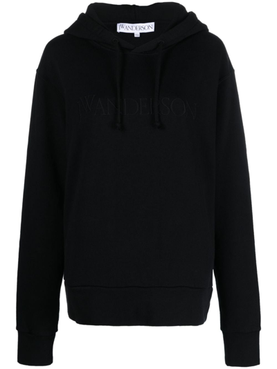 Shop Jw Anderson Logo-embroidered Cotton Hoodie In Schwarz