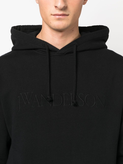 Shop Jw Anderson Logo-embroidered Cotton Hoodie In Schwarz