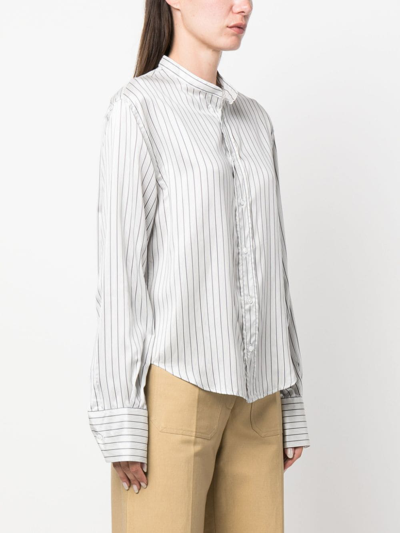 Shop Sa Su Phi Striped Long-sleeve Silk Shirt In Weiss