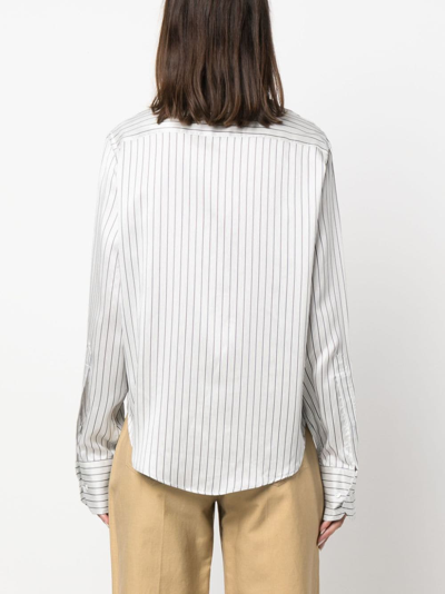 Shop Sa Su Phi Striped Long-sleeve Silk Shirt In Weiss
