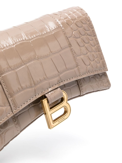 Shop Balenciaga Hourglass Leather Wallet-on-chain In Braun