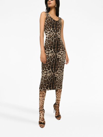 Dolce & Gabbana Short Leopard-print Charmeuse Dress In Braun