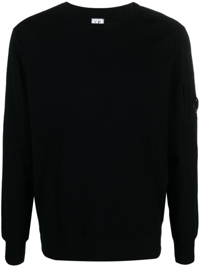 Shop C.p. Company Lens-detail Fine-knit Sweatshirt In Schwarz