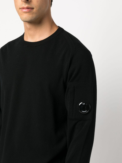 Shop C.p. Company Lens-detail Fine-knit Sweatshirt In Schwarz